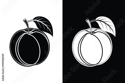 Healthy Apricot Fruit Icon. Black and White Silhouette for Designers