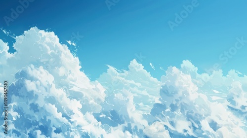 A serene view of fluffy white clouds against a clear blue sky on a bright sunny day landscape
