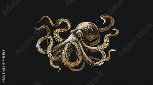 Hand-Drawn Octopus with Tentacles in Vector Style for Illustrations