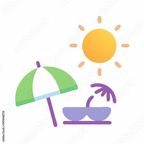 Summer Vacation: Sun, Beach Umbrella, Sunglasses Icon