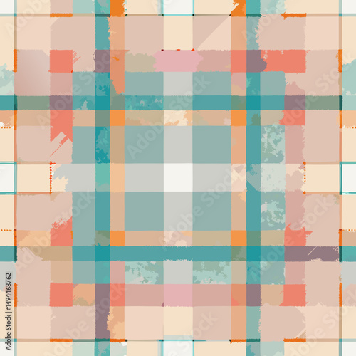 Colorful plaid design vector pattern with soft pastels for seamless backgrounds  