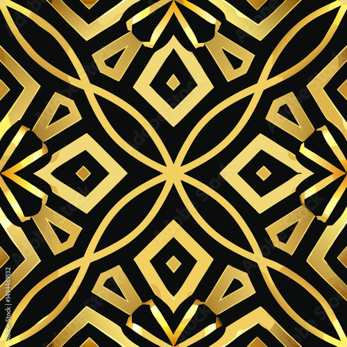 Black and gold seamless vector pattern with geometric shapes  