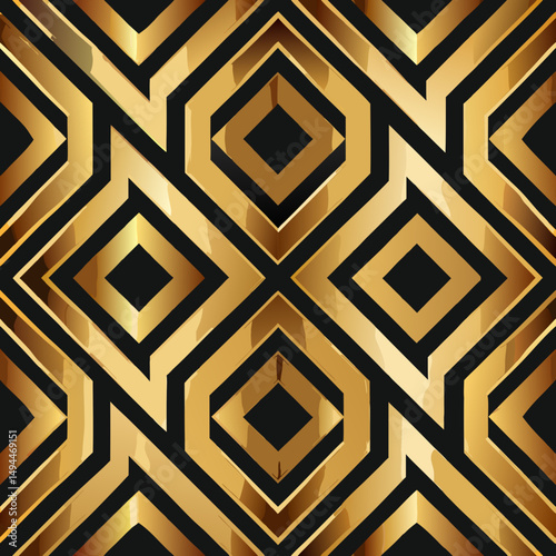 Elegant black and gold seamless vector pattern with geometric shapes  