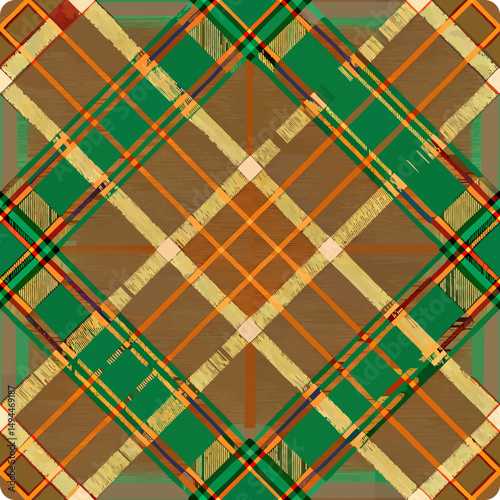 Grand tartan pattern in earth tones with interwoven stripes concept of seamless vector pattern  