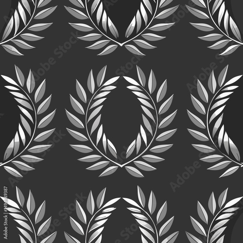 Luxurious abstract vector seamless pattern of laurel leaves on dark background  