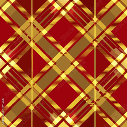 Opulent gold and crimson plaid pattern in seamless vector style  