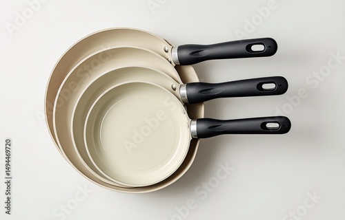 Three nesting pans in cream color