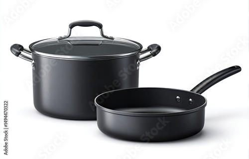 Black cookware set.  Two pieces  a pot and a pan