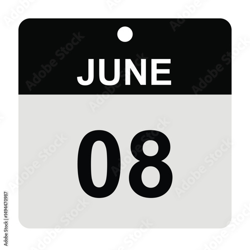 June 8 Calendar Date Icon – Clean Vector Illustration for Month and Day