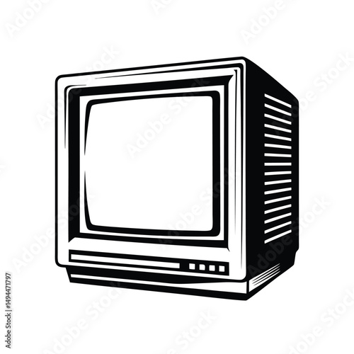 Classic Retro Television Set Silhouette, Black and White Nostalgic TV