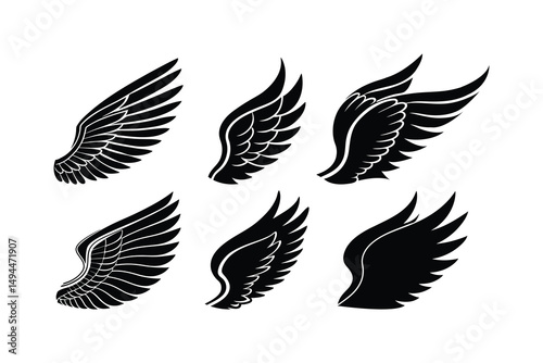  Vector Illustration of Six Different Black Wing Designs