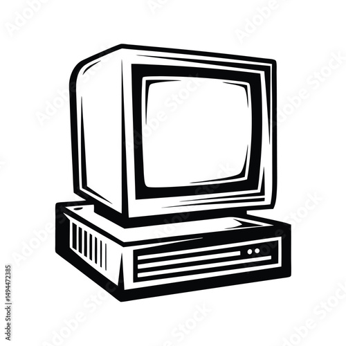 Retro Monochrome Computer, Vintage Technology, Display Monitor, and CPU Unit Design