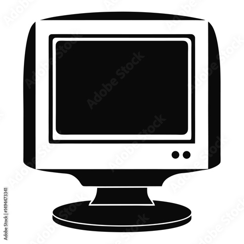 Oldfashioned CRT Monitor Silhouette, Classic Computer Display, Retro Tech Gadget Icon