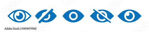 Blue eye vector icon set. eyeball line icon. open and closed eyes symbol. visible and invisible icon set. show and hide. vector illustration eps 10