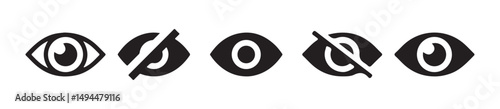 Black eye vector icon set. eyeball line icon. vision pictogram. private crossed eye sign. open and closed eyes symbol. vector illustration eps 10