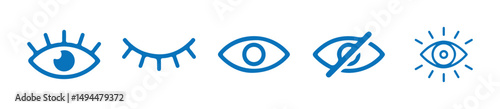 Blue eye vector icon set. eyeball line icon. open and closed eyes symbol. visible and invisible icon set. show and hide. vector illustration eps 10