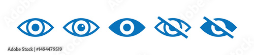 Blue eye vector icon set. eyeball line icon. open and closed eyes symbol. visible and invisible icon set. show and hide. vector illustration eps 10