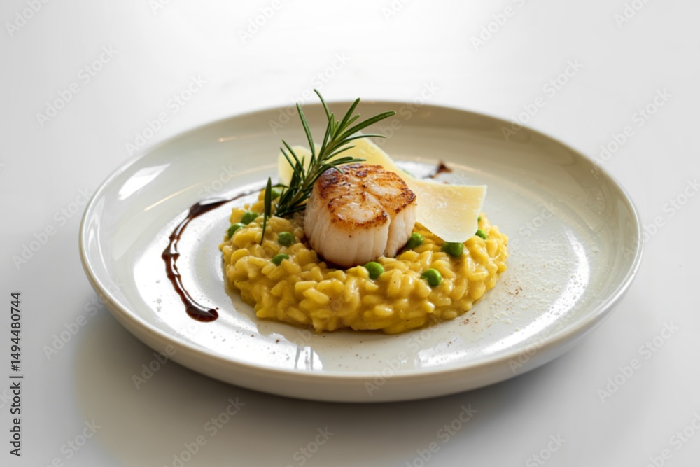 a meticulously plated seared scallop a meticulously plated seared scallop