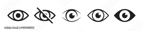 Black eye vector icon set. eyeball line icon. vision pictogram. private crossed eye sign. open and closed eyes symbol. vector illustration eps 10