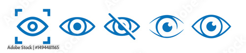 Blue eye vector icon set. eyeball line icon. open and closed eyes symbol. visible and invisible icon set. show and hide. vector illustration eps 10