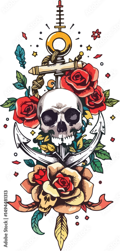 Fototapeta premium skull with flowers Tattoo