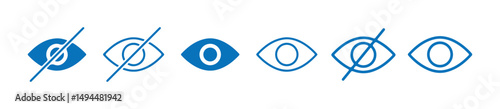 Blue eye vector icon set. eyeball line icon. open and closed eyes symbol. visible and invisible icon set. show and hide. vector illustration eps 10
