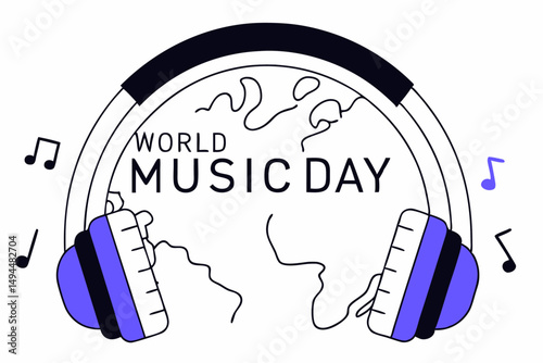 visual composition of headphones with radiant musical elements celebrating global harmony in music