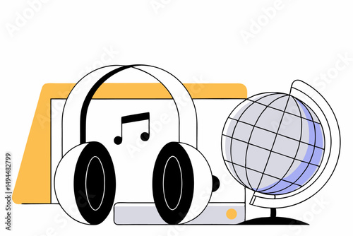 World Music Day Tribute Featuring Headphones Combined with Music Notes and a Globe Symbolizing Global Unity and the Power of Music to Connect All Cultures