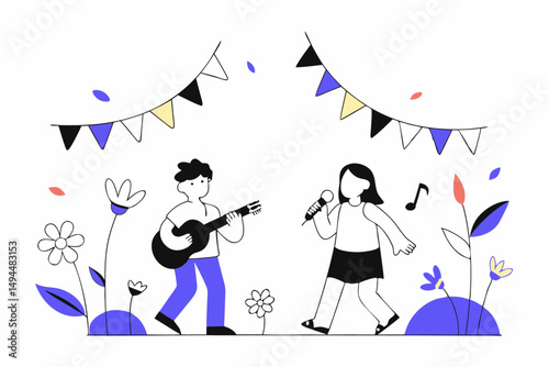 An Inspiring Scene of Young Musicians Playing Guitar on World Music Day Highlighting the Enthusiasm and Dedication of Emerging Artists Worldwide