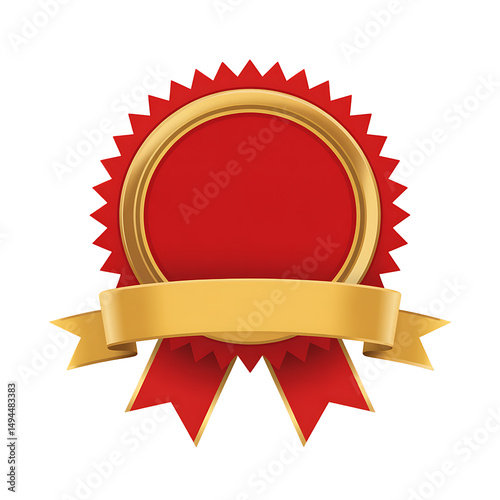 Elegant Red and Gold Award Badge with Starburst Edge, 