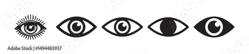 Open eyes symbols. Outline human eye optic icons, eyeball eyelashes linear signs, vision health ophthalmology concept. vector illustration eps 10
