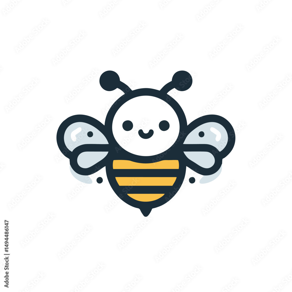 Naklejka premium Cute Bee Logo, Bold Outlines, Flat Colors, Simple Vector Style