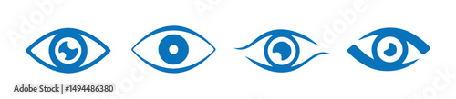 Eye icon vector set. Eyesight vision sign. Magnifier with eye outline icon. Blue eye icon. vector illustration eps 10