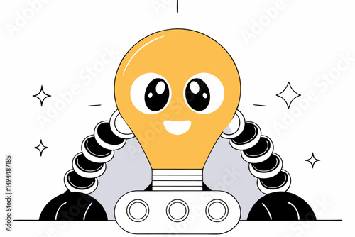 Whimsical cartoon lightbulb character featuring big expressive eyes symbolizing innovative ideas and inspiration