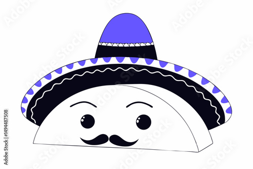Detailed illustration of Mexican taco character featuring a colorful sombrero and lively cultural design