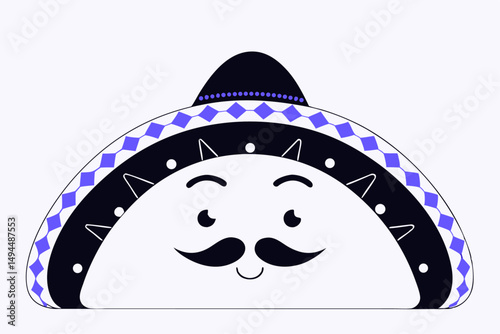 Mexican taco character decorated with a multicolored sombrero emphasizing fun and cultural richness