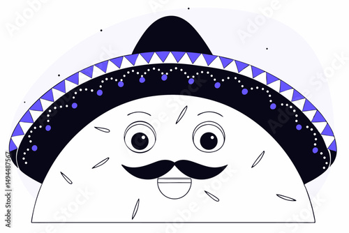 Mexican taco character decorated with a multicolored sombrero emphasizing fun and cultural richness