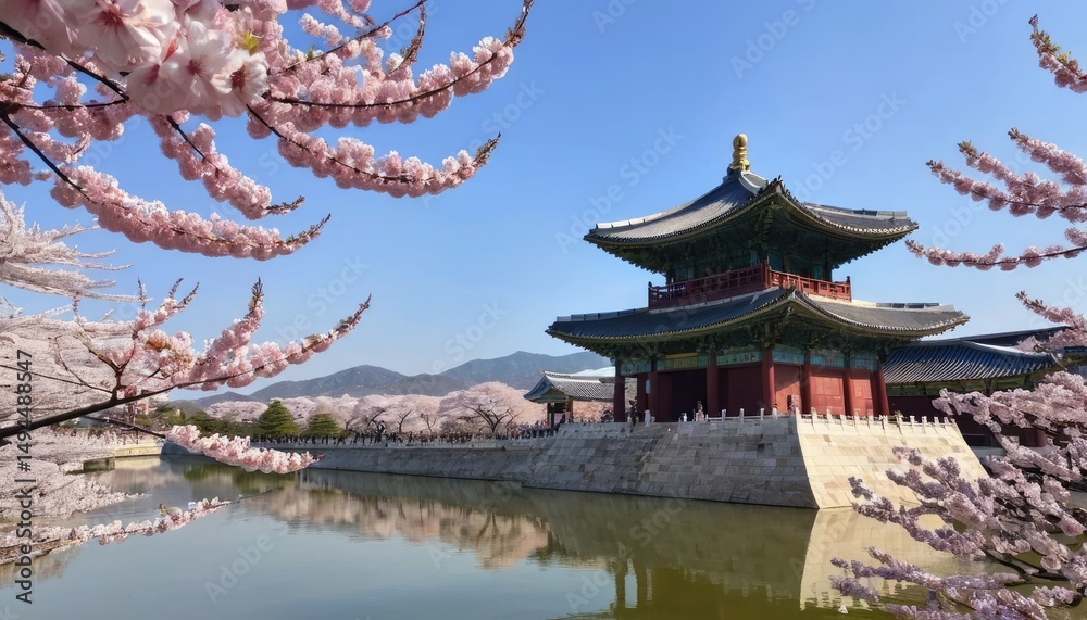 Obraz premium Gyeongbokgung Palace, Springtime Serenity in Seoul