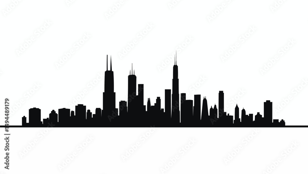 Obraz premium minimal Chicago skyline, flat Chicago skyline,