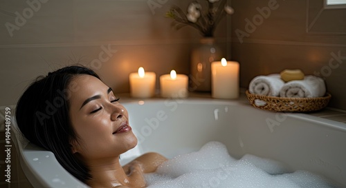 Woman relaxing in a warm bath