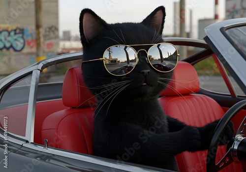 Cool Cat in Red Car on left angle photo