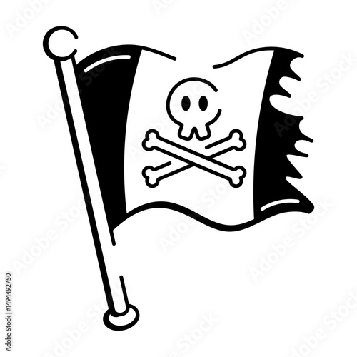 An icon of pirate flag illustrated in doodle style
