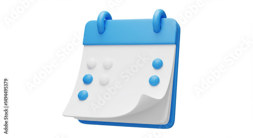 A blue and white cartoon calendar with several blue dots on a white background isolated on white