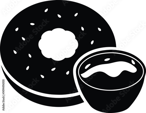 Breakfast food bagel with cream cheese silhouette vector illustration