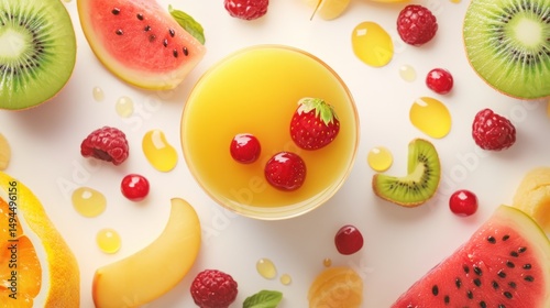 Fresh fruit juice and slices photo
