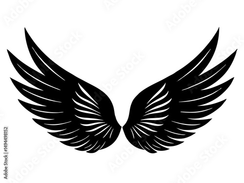Photorealistic High-Resolution Image of Detailed Black Angel Wings with Dramatic Lighting, Embracing Dark Fantasy Aesthetic and Realistic Feather Texture for Gothic and Fantasy Themes