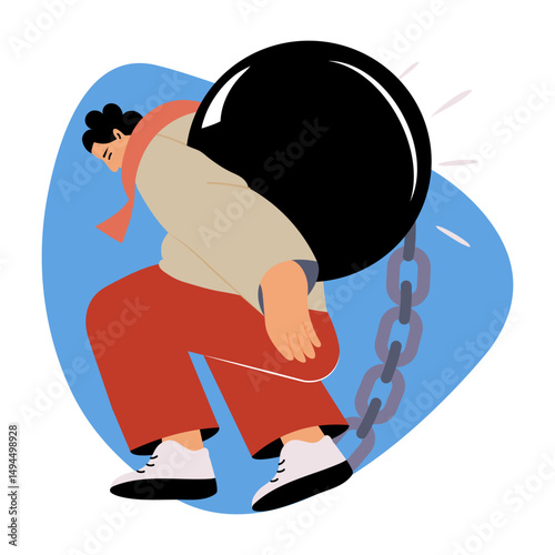 Flat style illustration depicting debt struggle
