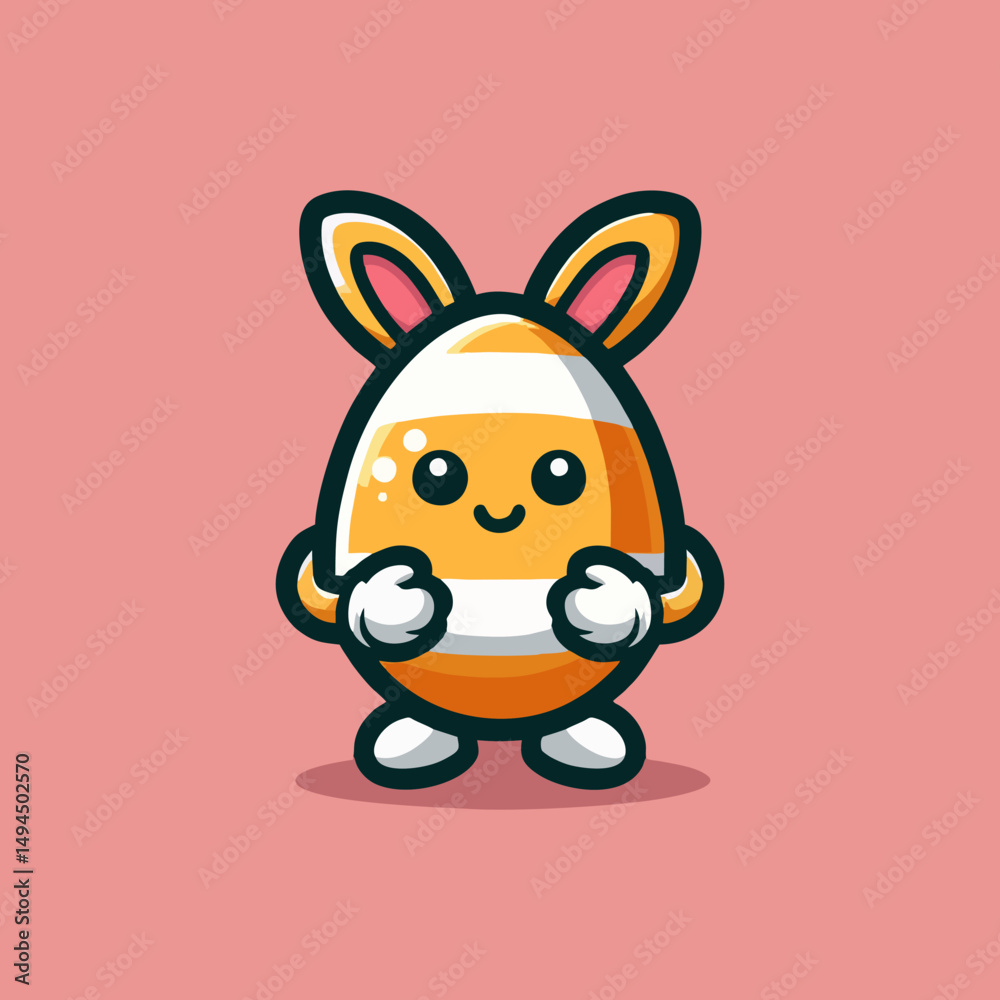 Obraz premium Cute Easter Egg Bunny Character Illustration with Candy Corn Stripes on Pink Background - Adorable Spring Holiday Design Element