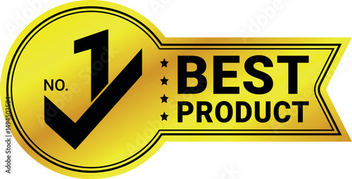 Golden no. 1 best product badge with stars and bold text, used for high-rated trusted product labeling	