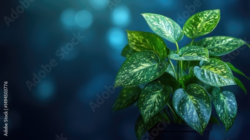 Vibrant houseplant in dark setting, bokeh background